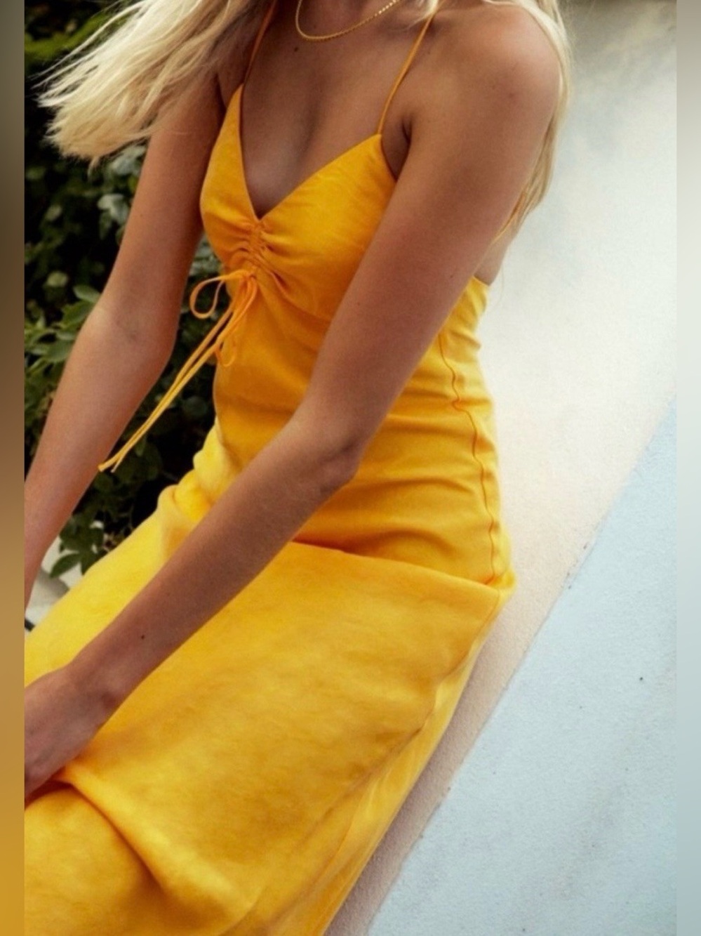 Zara Bright Yellow Strapless Ruched Tie Slip Dress